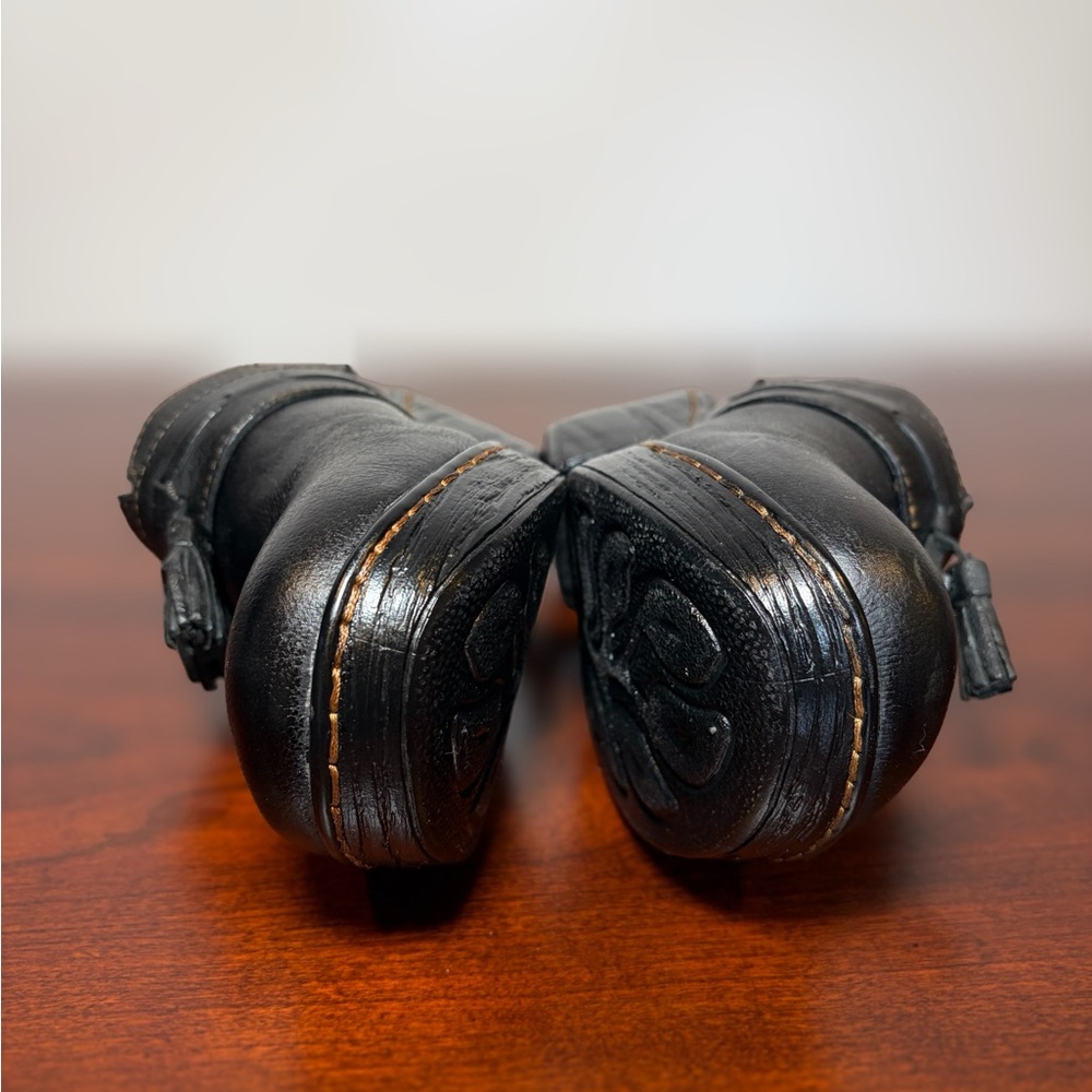 b.ø.c. Elsbury Tassel Leather Mules Black Women’s Size 7 Comfort Heel Chunky - Picture 2 of 12